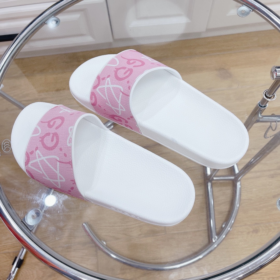 Gvc*1 Women’s GG Stars Print Slide Sandal Pink And White For Women 408508