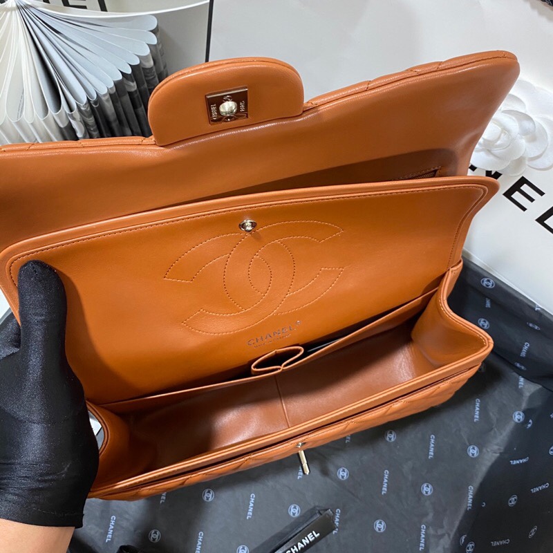 Ch**el Large Classic Handbag Silver Hardware Brown For Women, Women’s Handbags, Shoulder Bags 11.8in/30cm