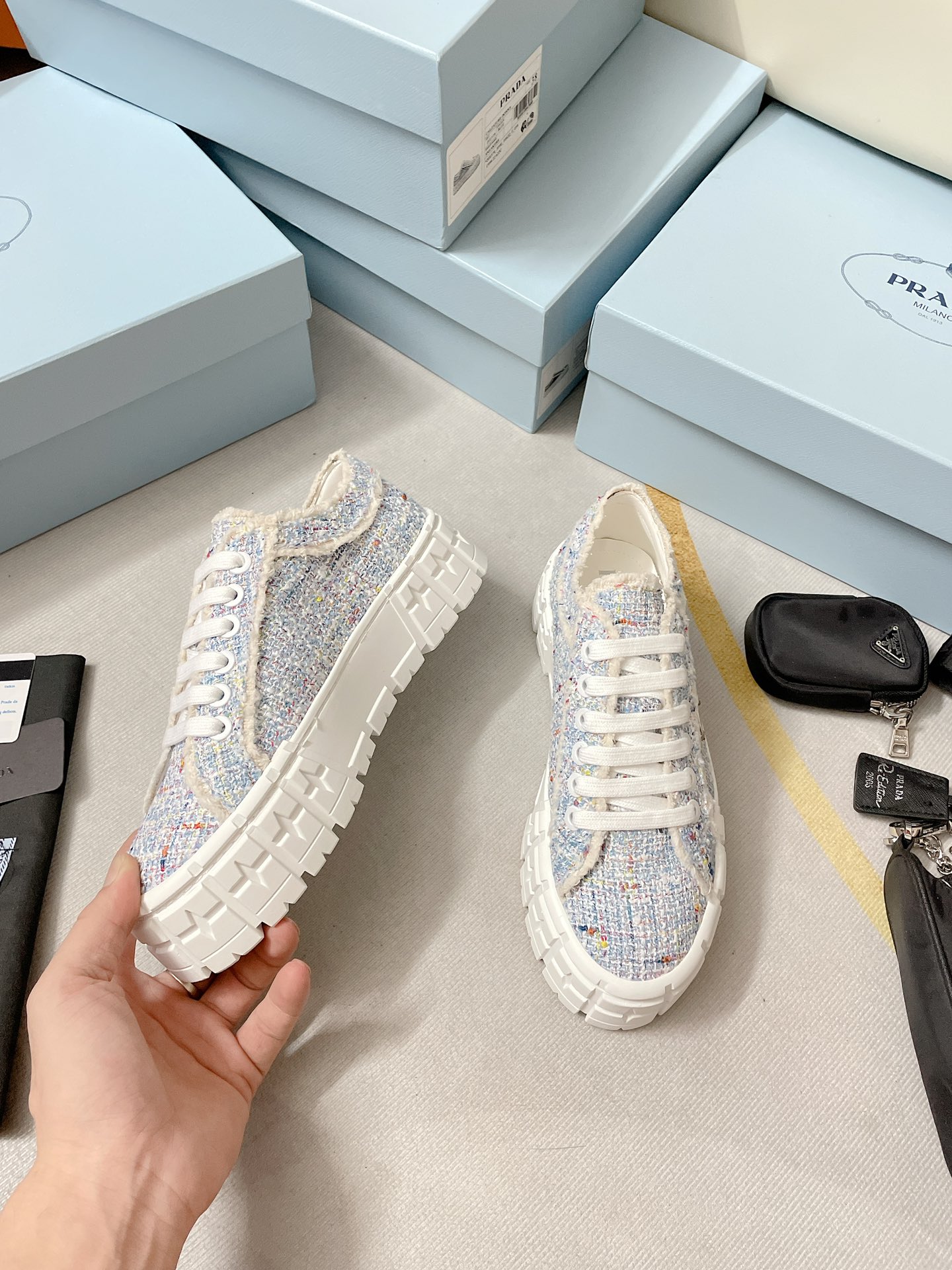 Pra*a Double Wheel Gabardine Sneakers Light Blue For Women 2in/50mm PRD