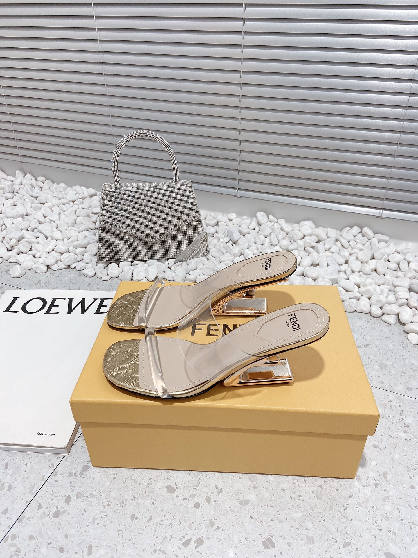 F**di First Gold Transparent Medium-Heeled Sandals For Women