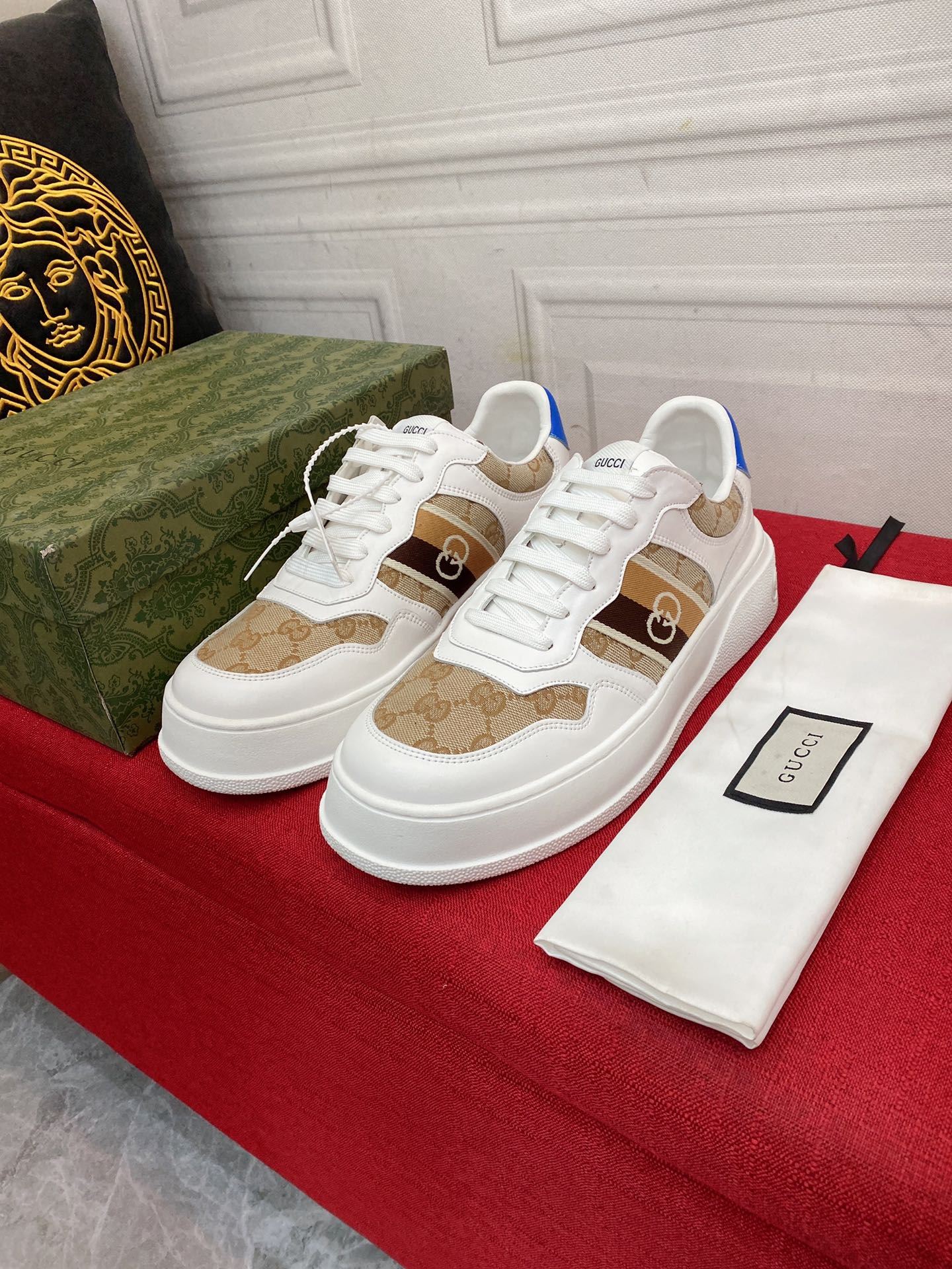 Gvc*1 Men’s GG Sneaker With Web White And Beige For Men ‎669698