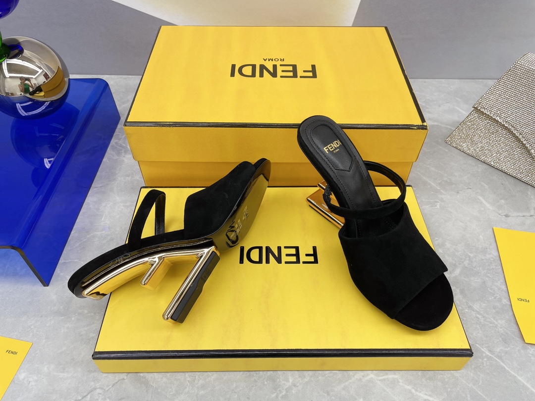 F**di First Black Velvet High-Heeled Sandals For Women