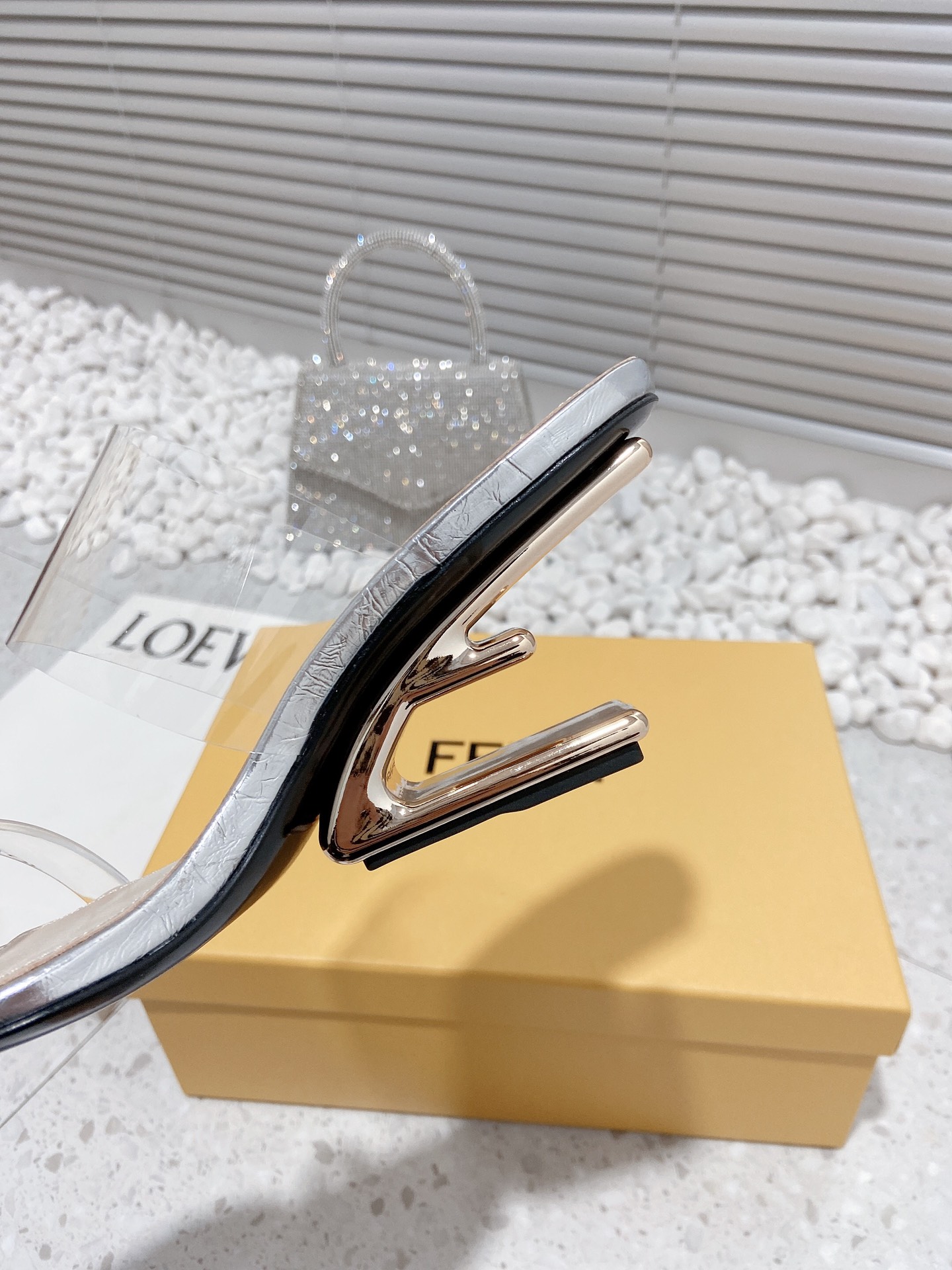 F**di First Black Transparent Medium-Heeled Sandals For Women