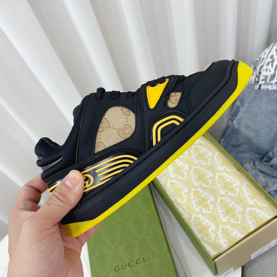 Gvc*1 Men’s GG Basket Sneaker Black And Yellow For Women 661311