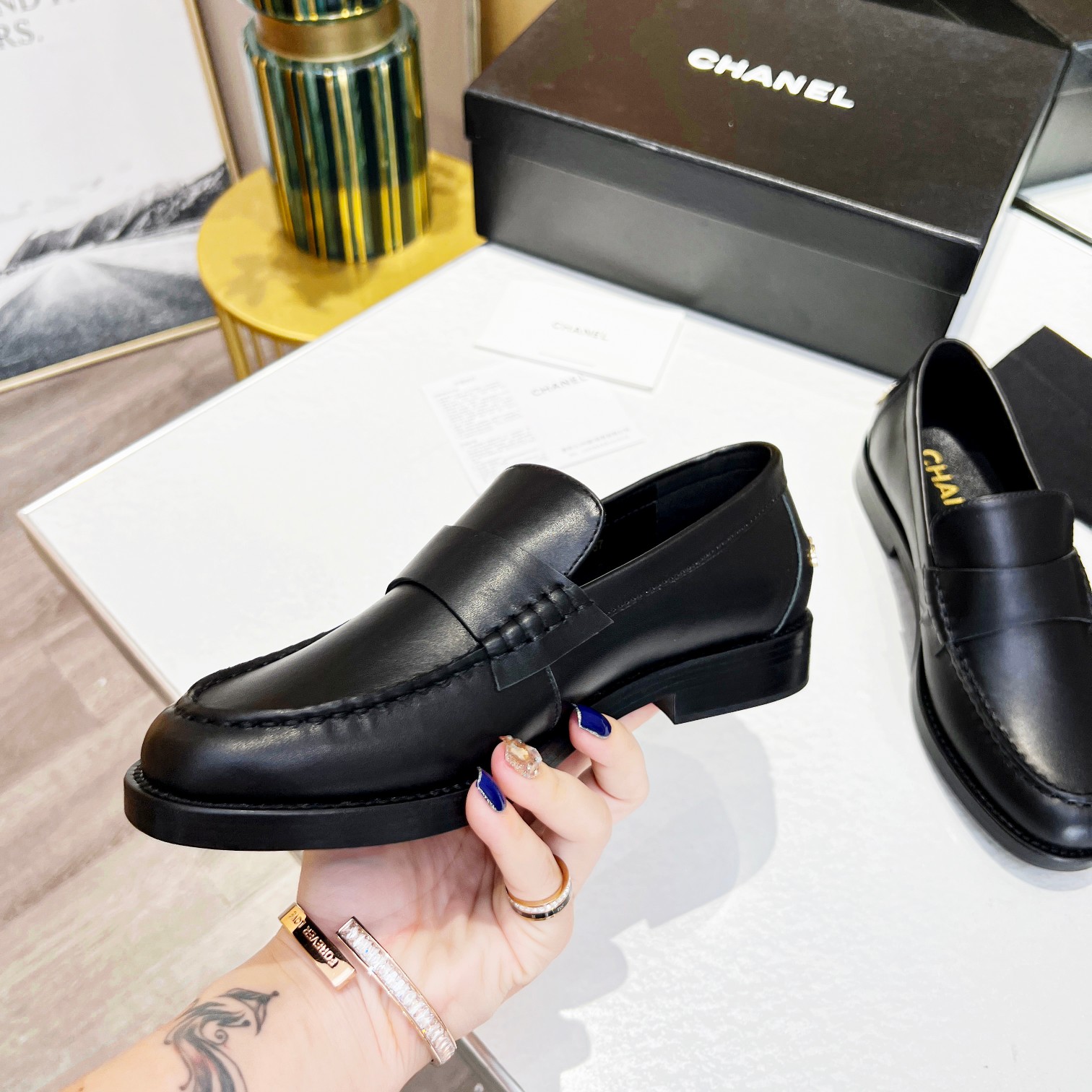 Ch**el Women’s Loafers Black For Women 1.2 in/3cm