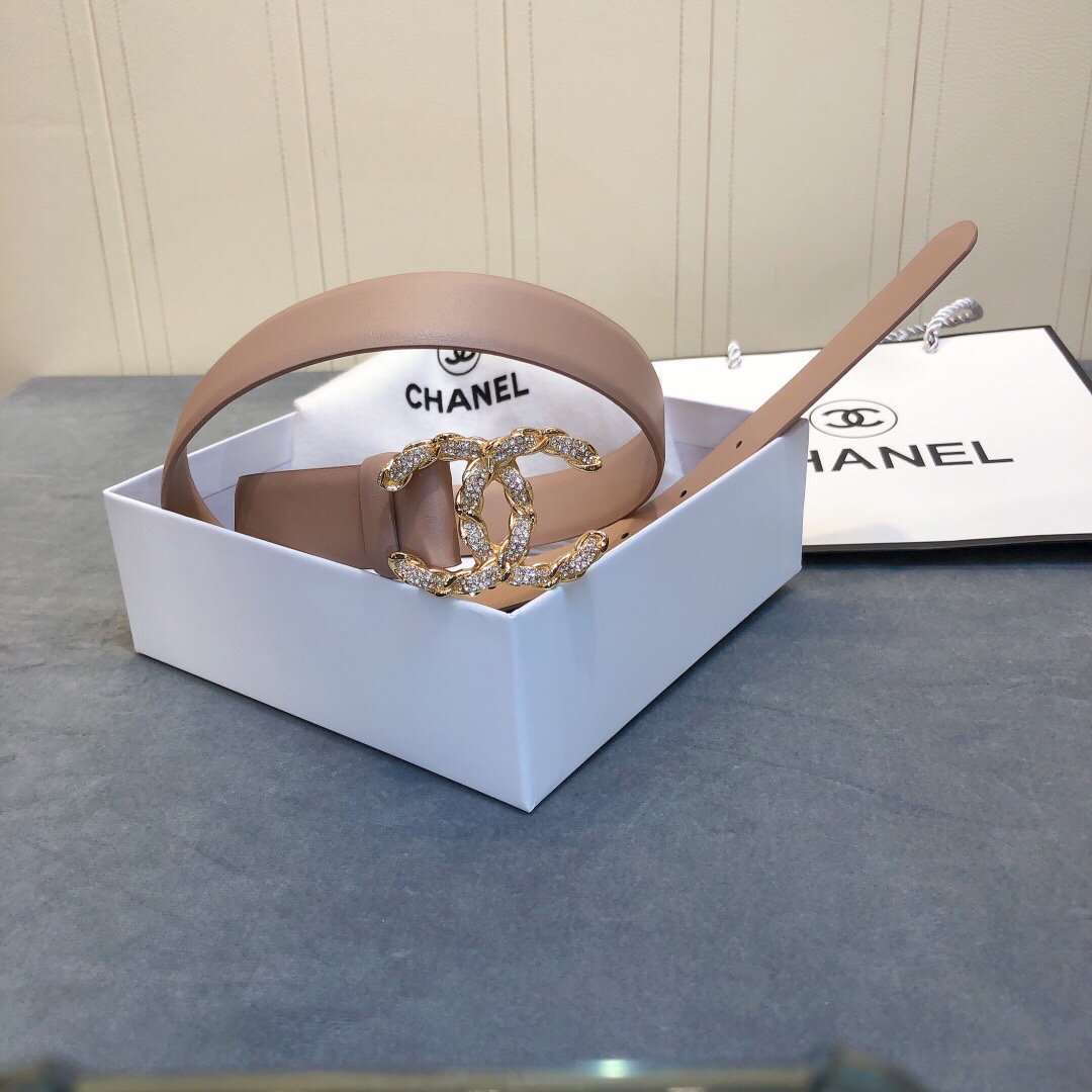 Ch**el Belt With Double C Buckle Beige Women Belt