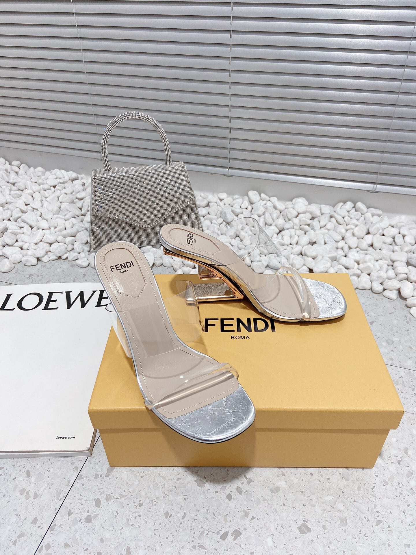 F**di First Silver Transparent Medium-Heeled Sandals For Women