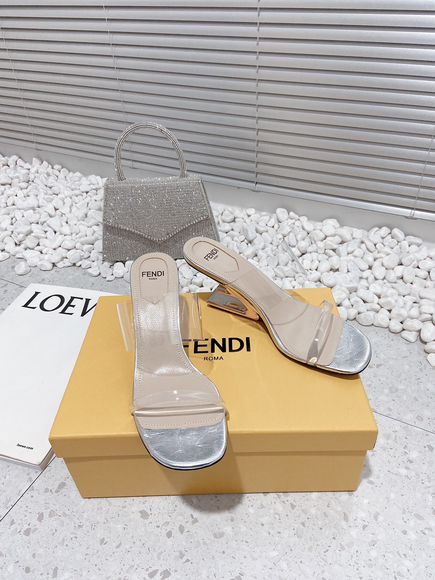 F**di First Silver Transparent Medium-Heeled Sandals For Women