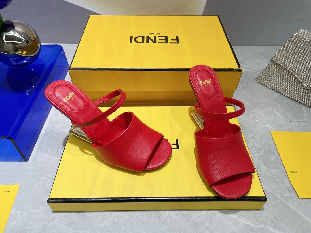F**di First Red High-Heeled Sandals For Women