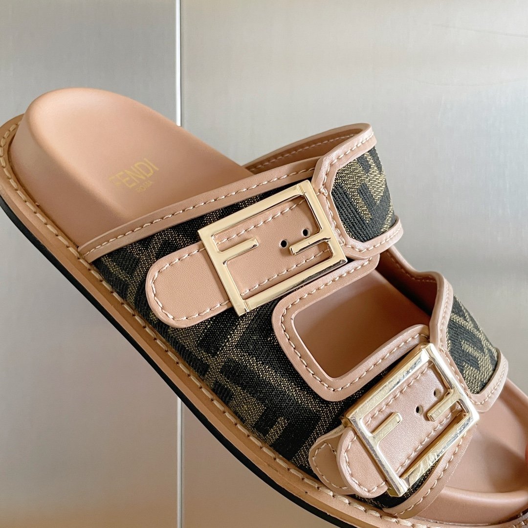 F**di Feel Brown FF Fabric Slides For Women 8X8326AEGVF1HHG