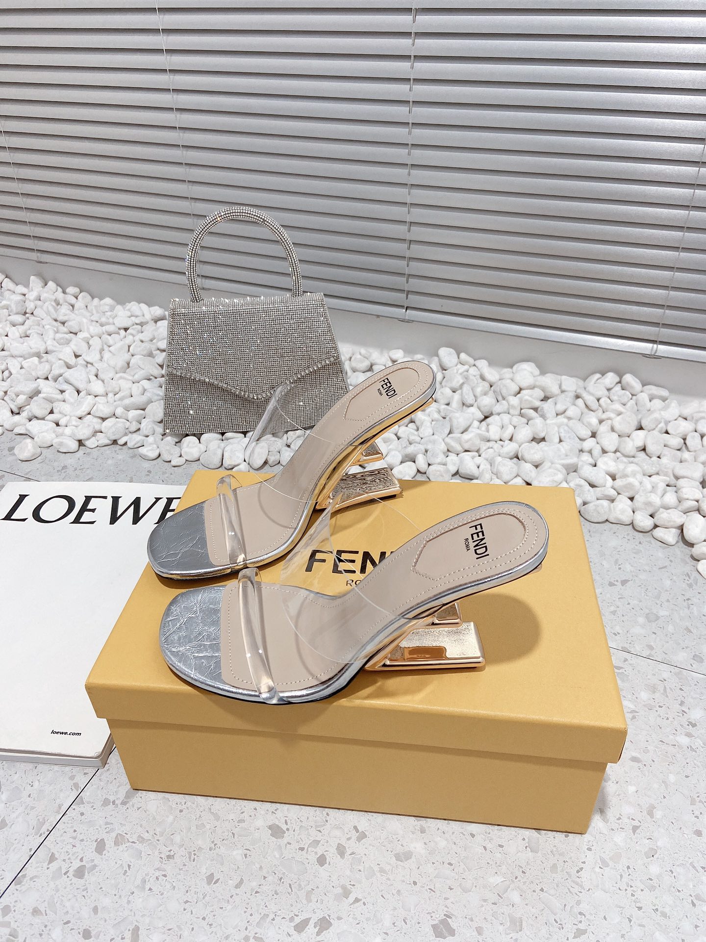 F**di First Silver Transparent Medium-Heeled Sandals For Women