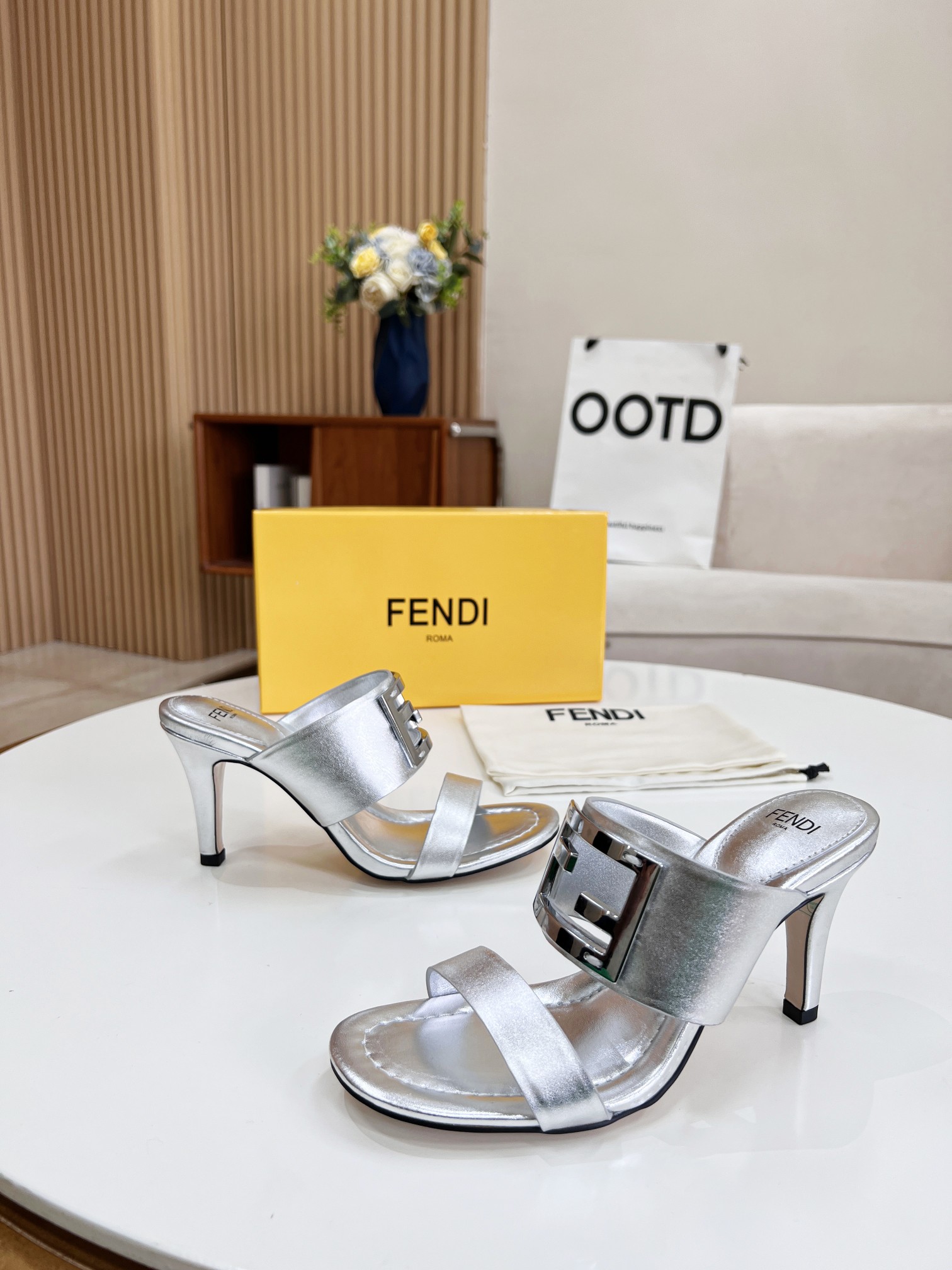 F**di Baguette Silver Heels For Women