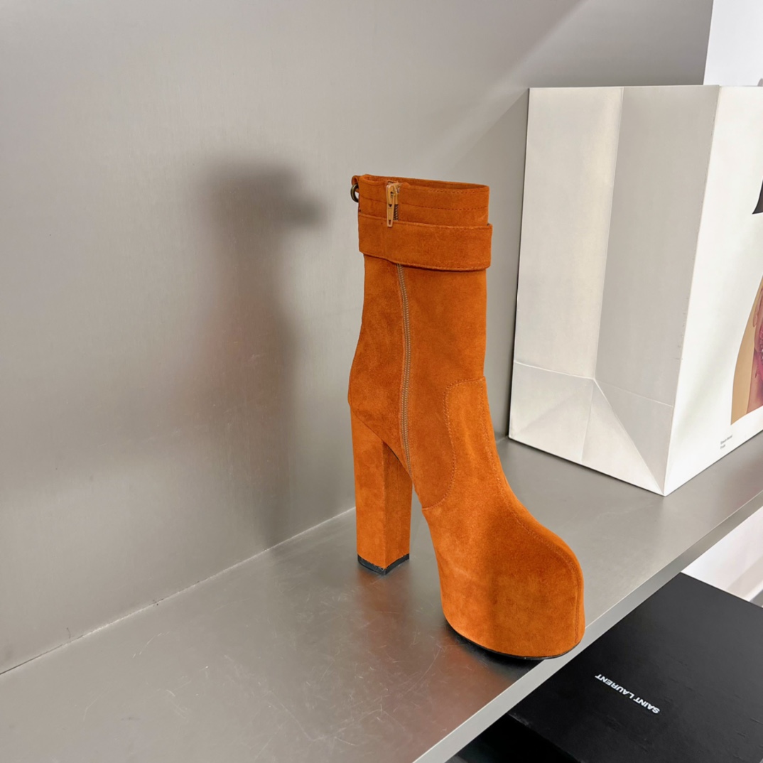 Sa1nt Lau*nt Women’s Cherry Buckle Platform Booties Orange For Women Y51