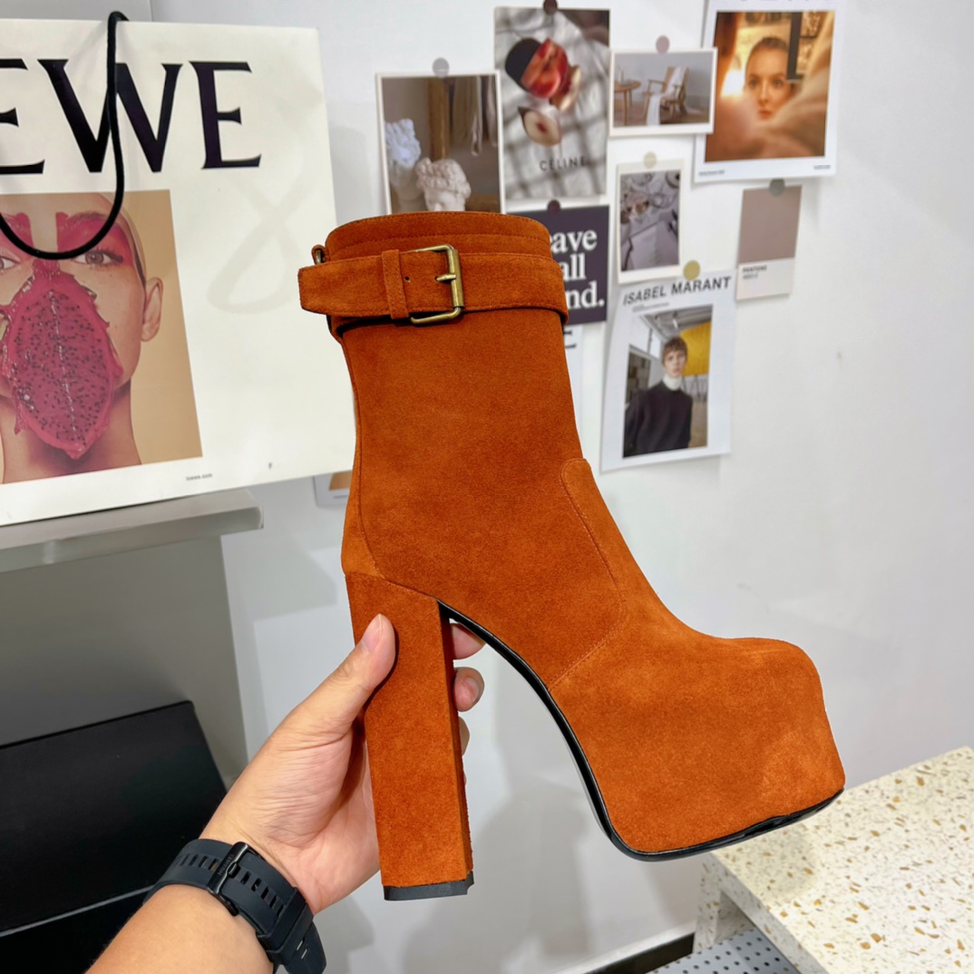 Sa1nt Lau*nt Women’s Cherry Buckle Platform Booties Orange For Women Y51