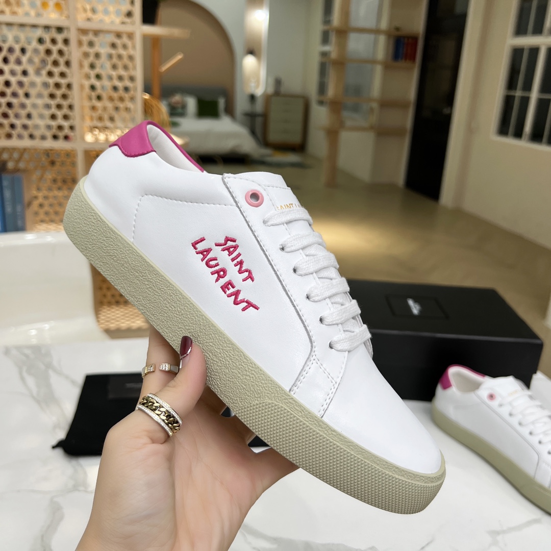 Sa1nt Lau*nt Women’s Court Classic Sl/06 Embroidered Sneakers Pink For Women Y51