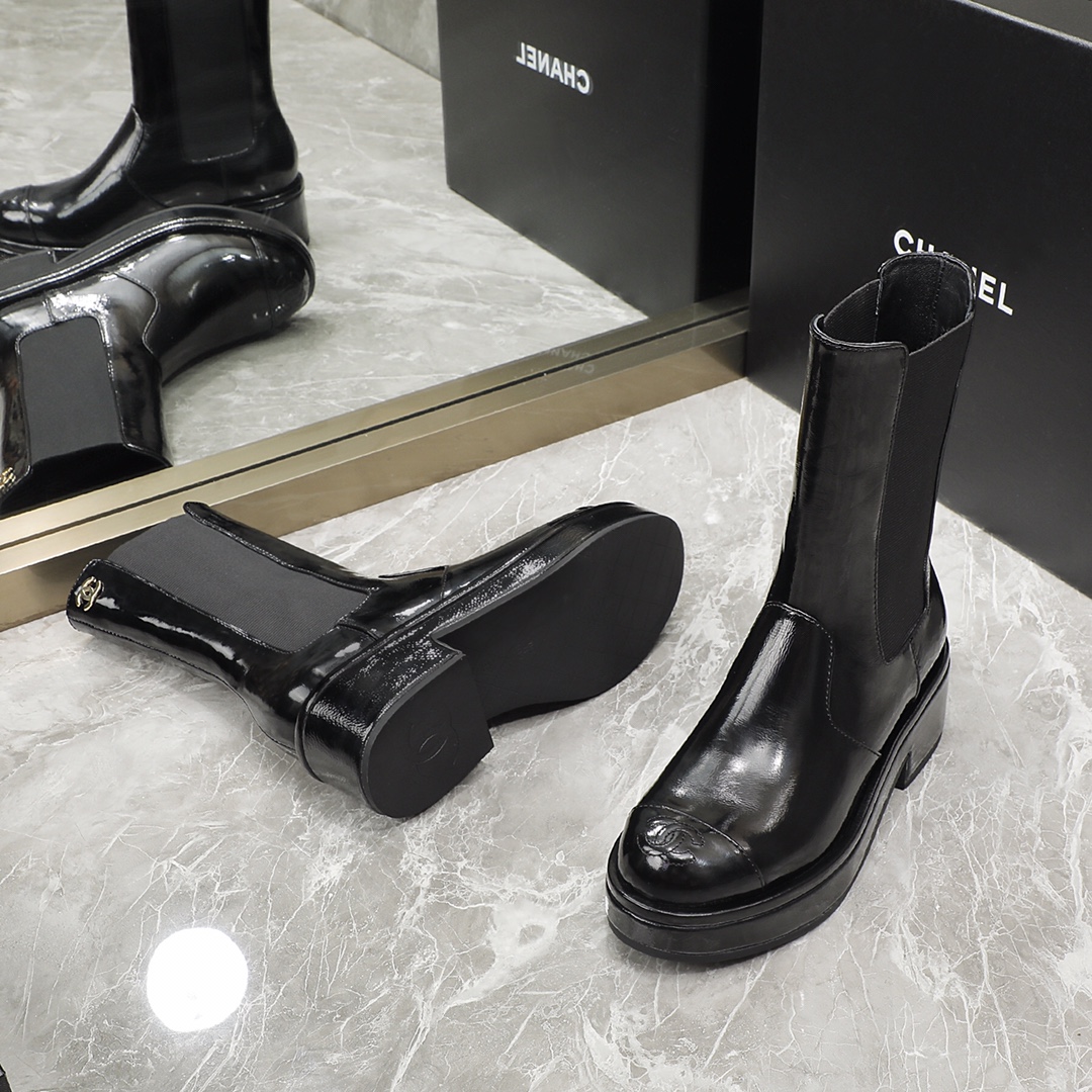 Ch**el Women’s Ankle Boots Bright Black For Women 1.6in/4cm