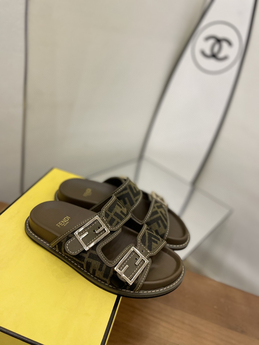F**di Feel Slides Brown For Women