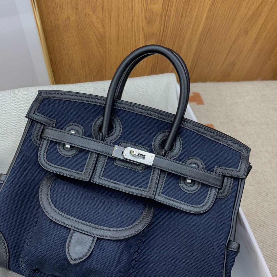H**me5 Birkin Cargo 25 Dark Blue, SIlver Toned Hardware Bag For Women, Women’s Handbags, Shoulder Bags 9.8in/25cm