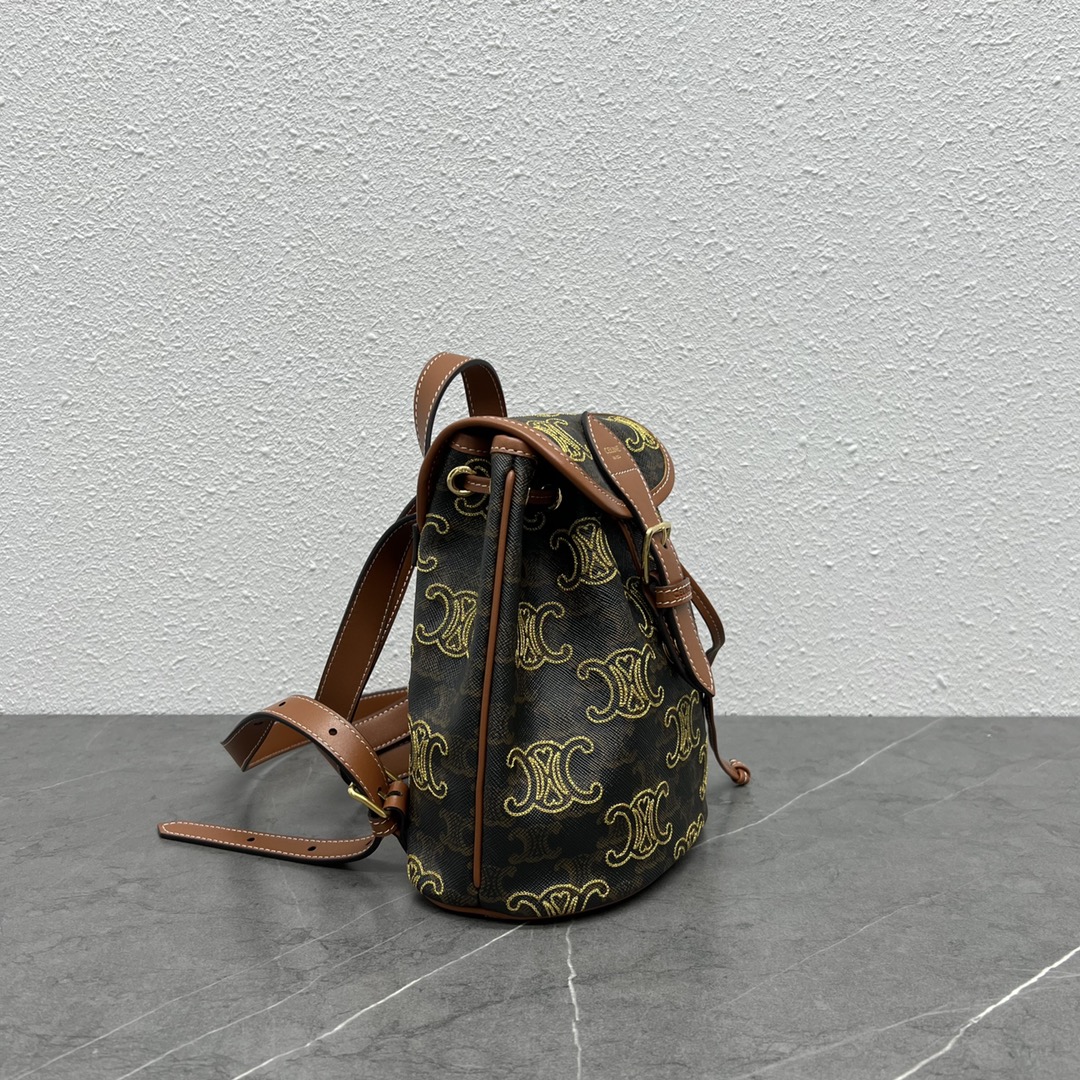 Ce1i*e Mini Backpack Folco In Triomphe Canvas With Triomphe Heart Embroidery Brown For Women 8in/20cm 197662EF3.04LU