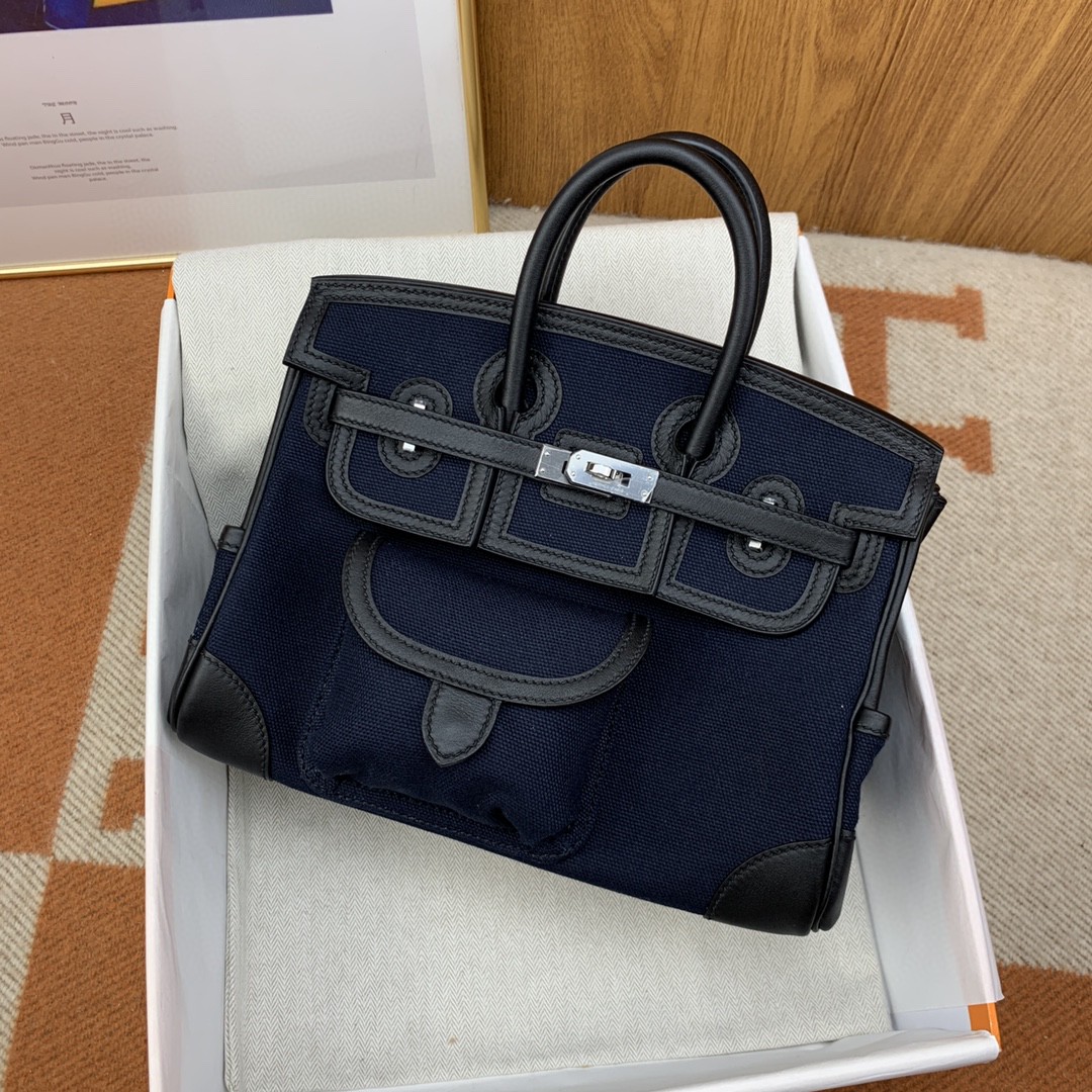H**me5 Birkin Cargo 25 Dark Blue, SIlver Toned Hardware Bag For Women, Women’s Handbags, Shoulder Bags 9.8in/25cm