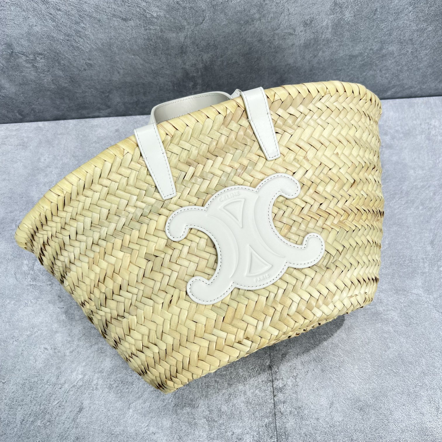 Ce1i*e Teen Triomphe Ce1i*e Classic Panier In Palm Leaves And Lizard White For Women 8in/20cm