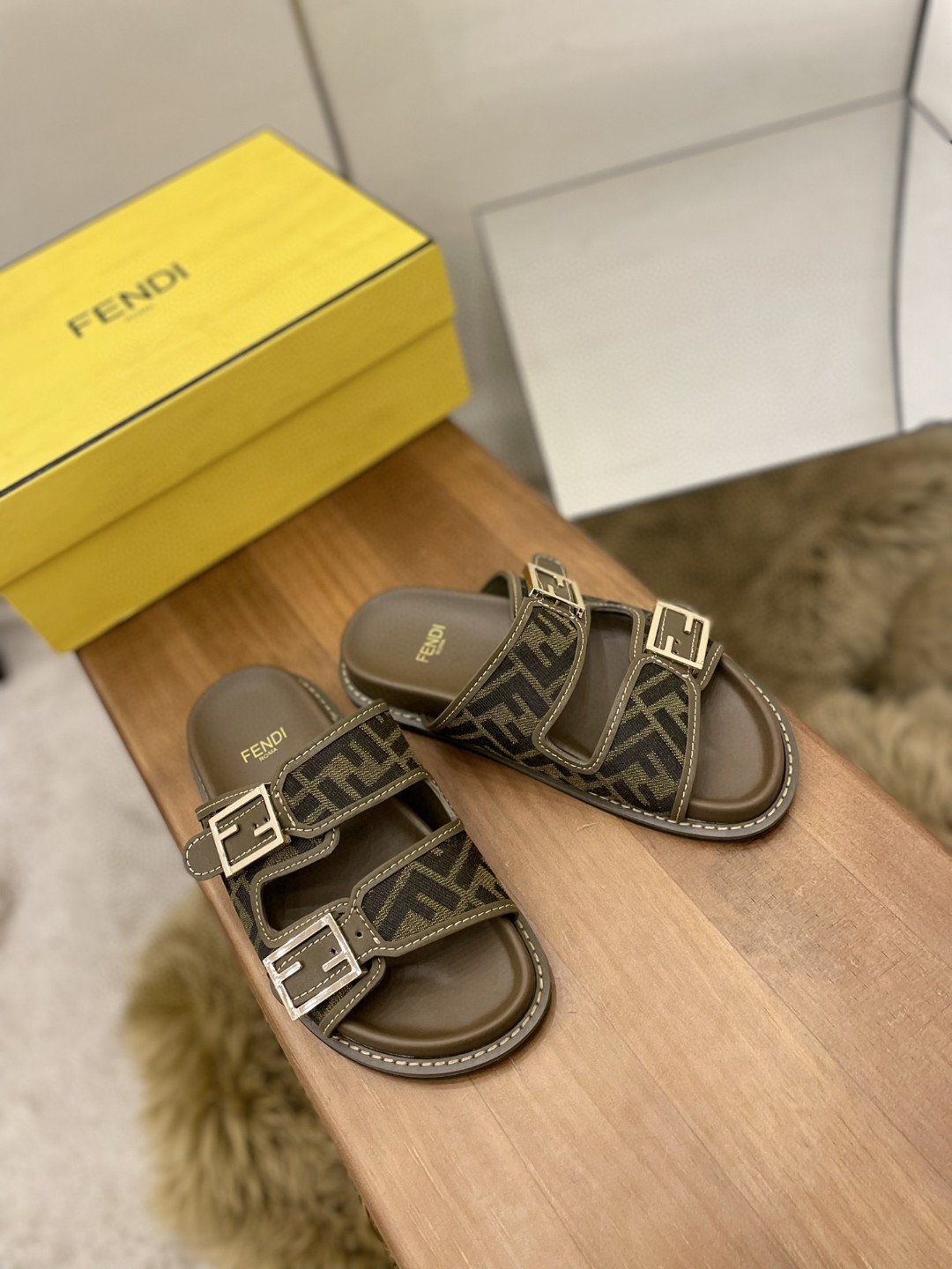 F**di Feel Slides Brown For Women