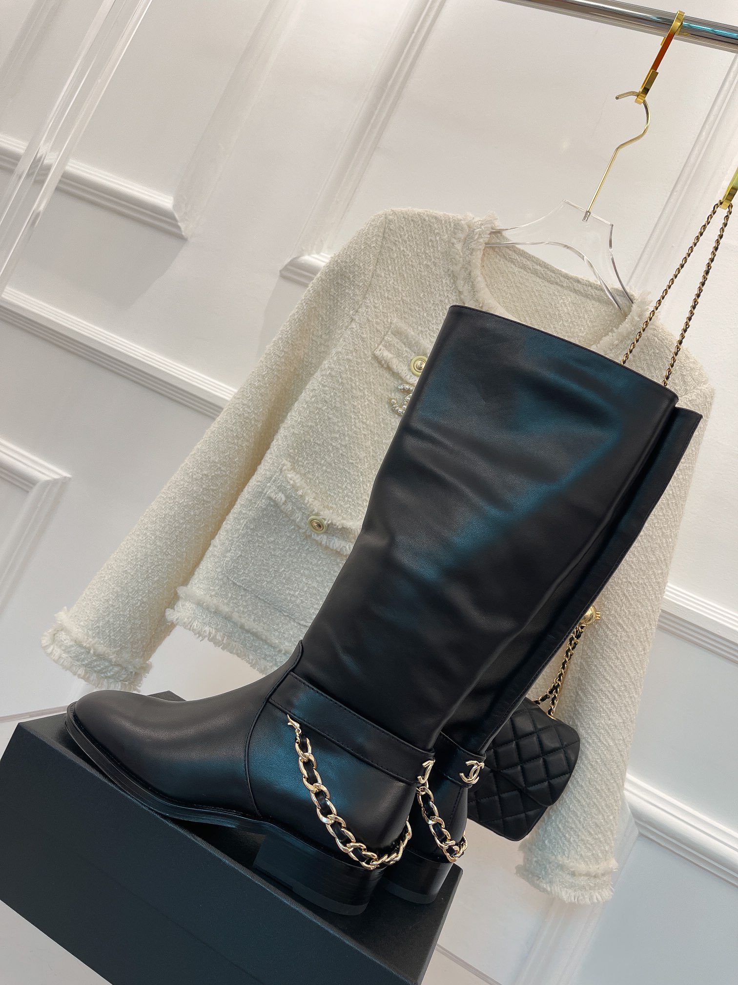 Ch**el Women’s Ankle Boots With Chain Black For Women 1.5in/ 4cm