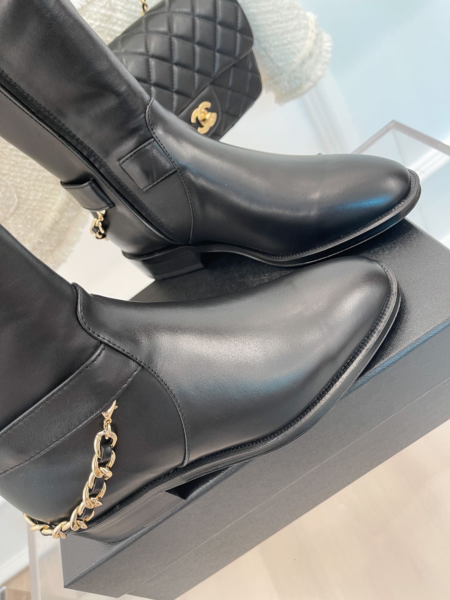 Ch**el Women’s Ankle Boots With Chain Black For Women 1.5in/ 4cm