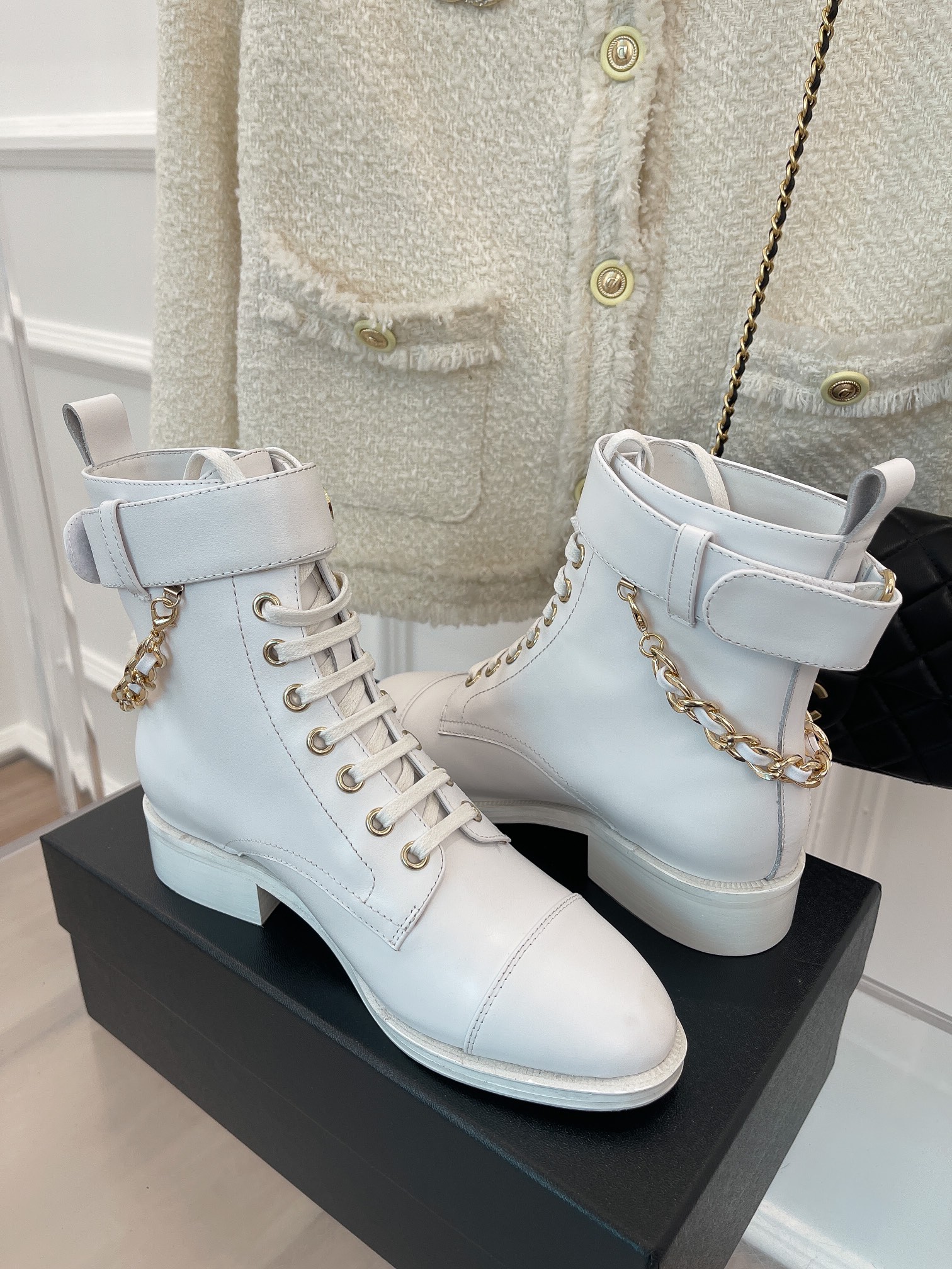 Ch**el Women’s Lace-Up With Chain White For Women 1.5in/4cm