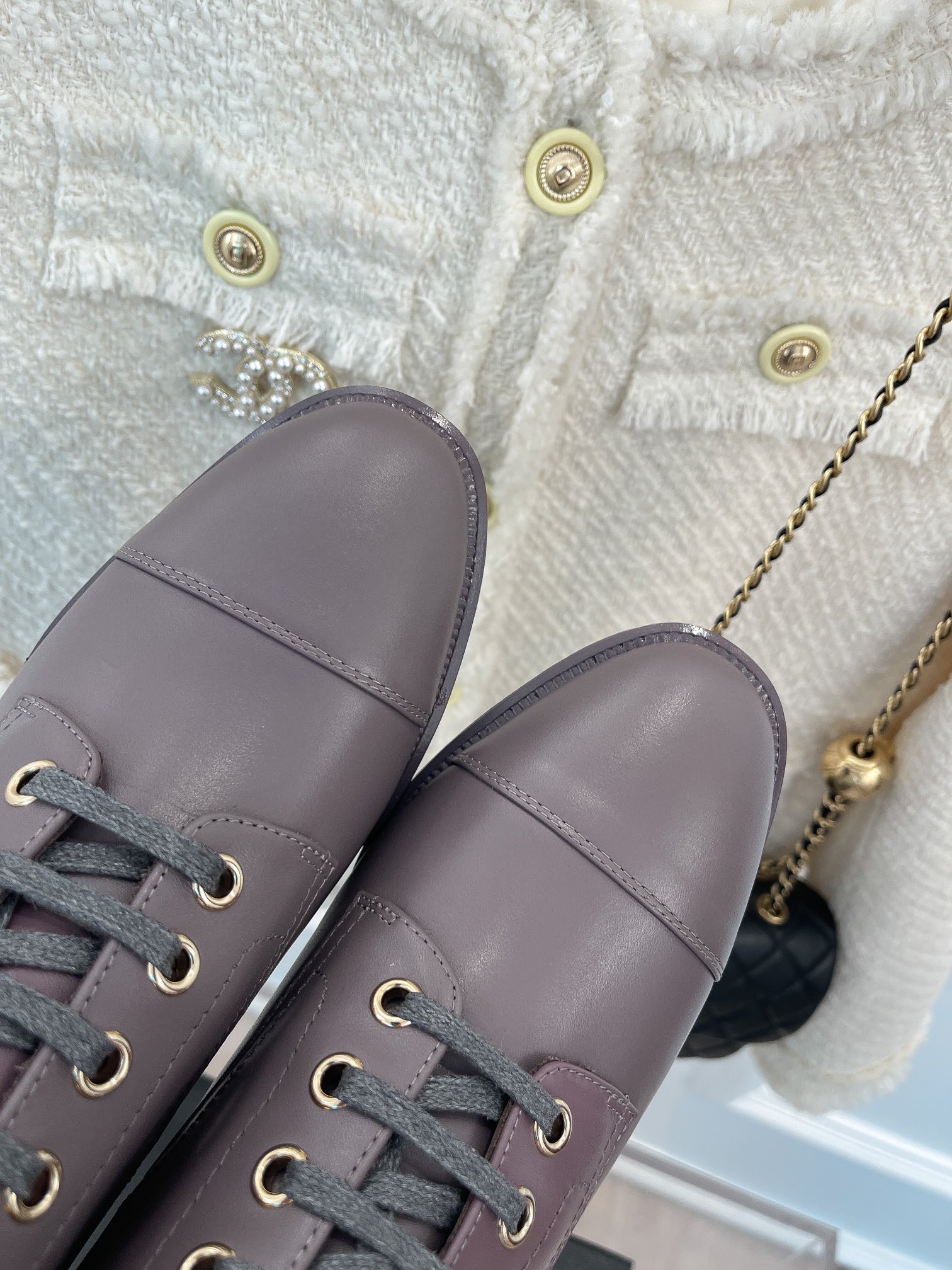 Ch**el Women’s Lace-Up With Chain Light Violet For Women 1.5in/4cm