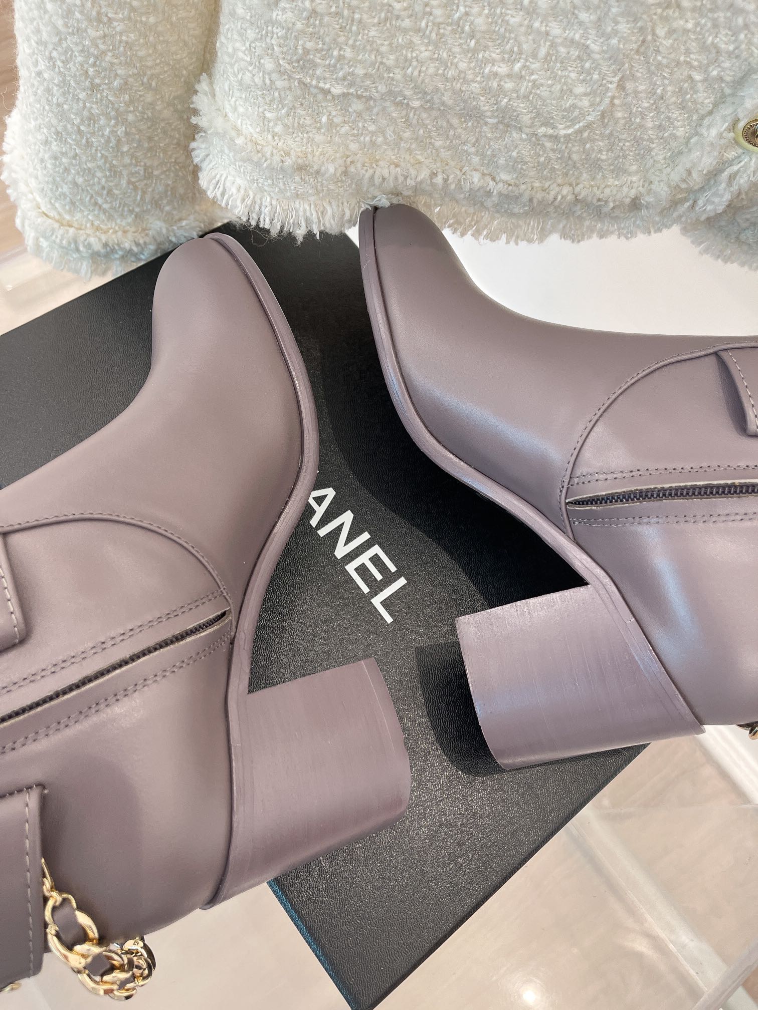 Ch**el Women’s High Boots With Chain Light Violet For Women 3.7in/ 9.5cm